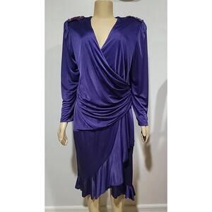 David Rose Vintage 14 Purple Wrap Ruffled Embellished Shoulder Women's Dress #CC